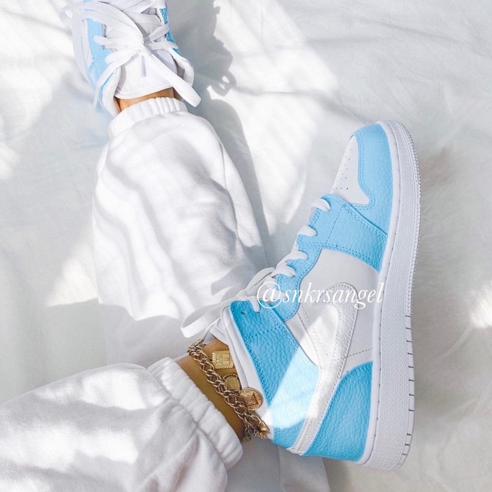 Nike custom air JORDAN 1 MID sneakers Light Blue - Picture 1 of 4